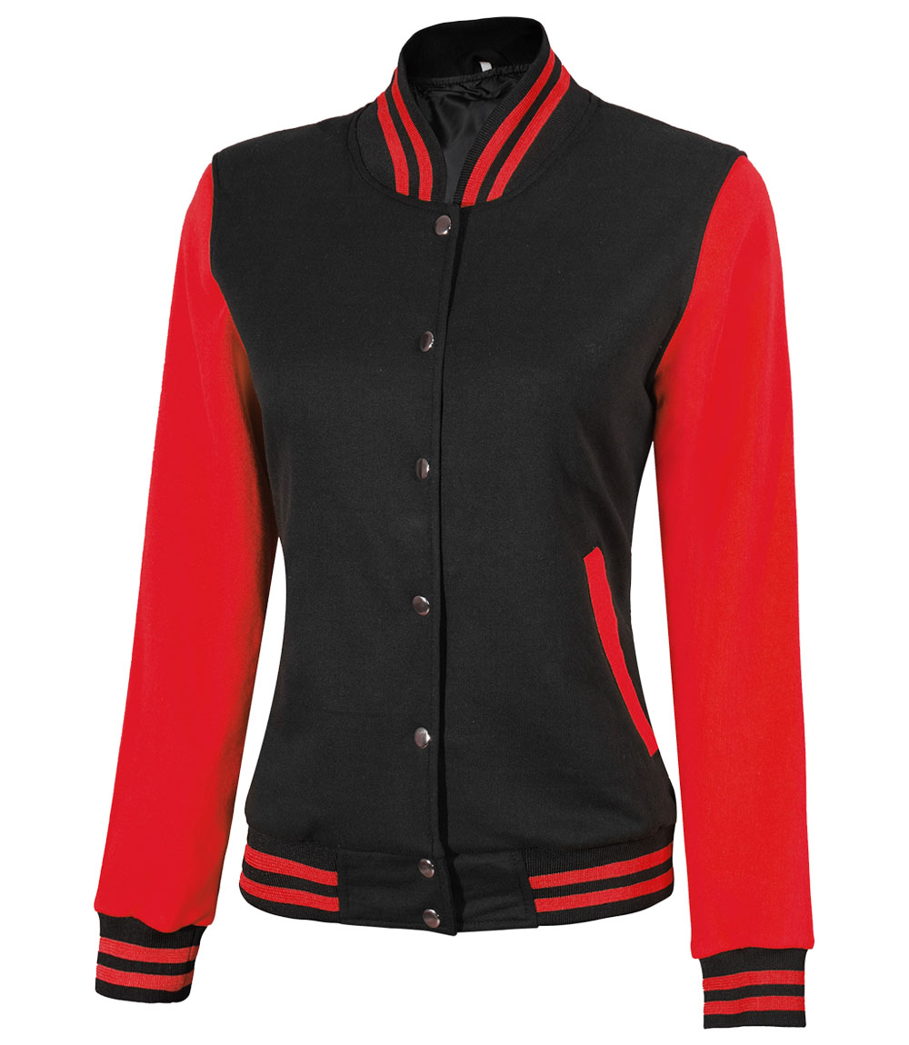 Women's Highschool Black and Red Varsity Jacket Women's Highschool Black and Red Varsity Jacket