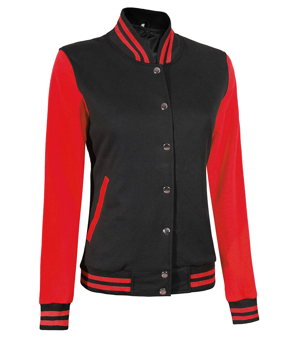 Women's Highschool Black and Red Varsity Jacket Women's Highschool Black and Red Varsity Jacket