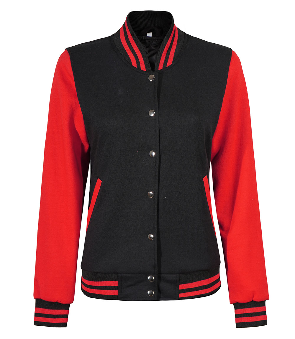 Women's Highschool Black and Red Varsity Jacket Women's Highschool Black and Red Varsity Jacket
