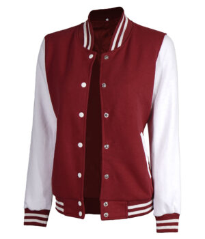 Womens Baseball Style Maroon and White Varsity Jacket