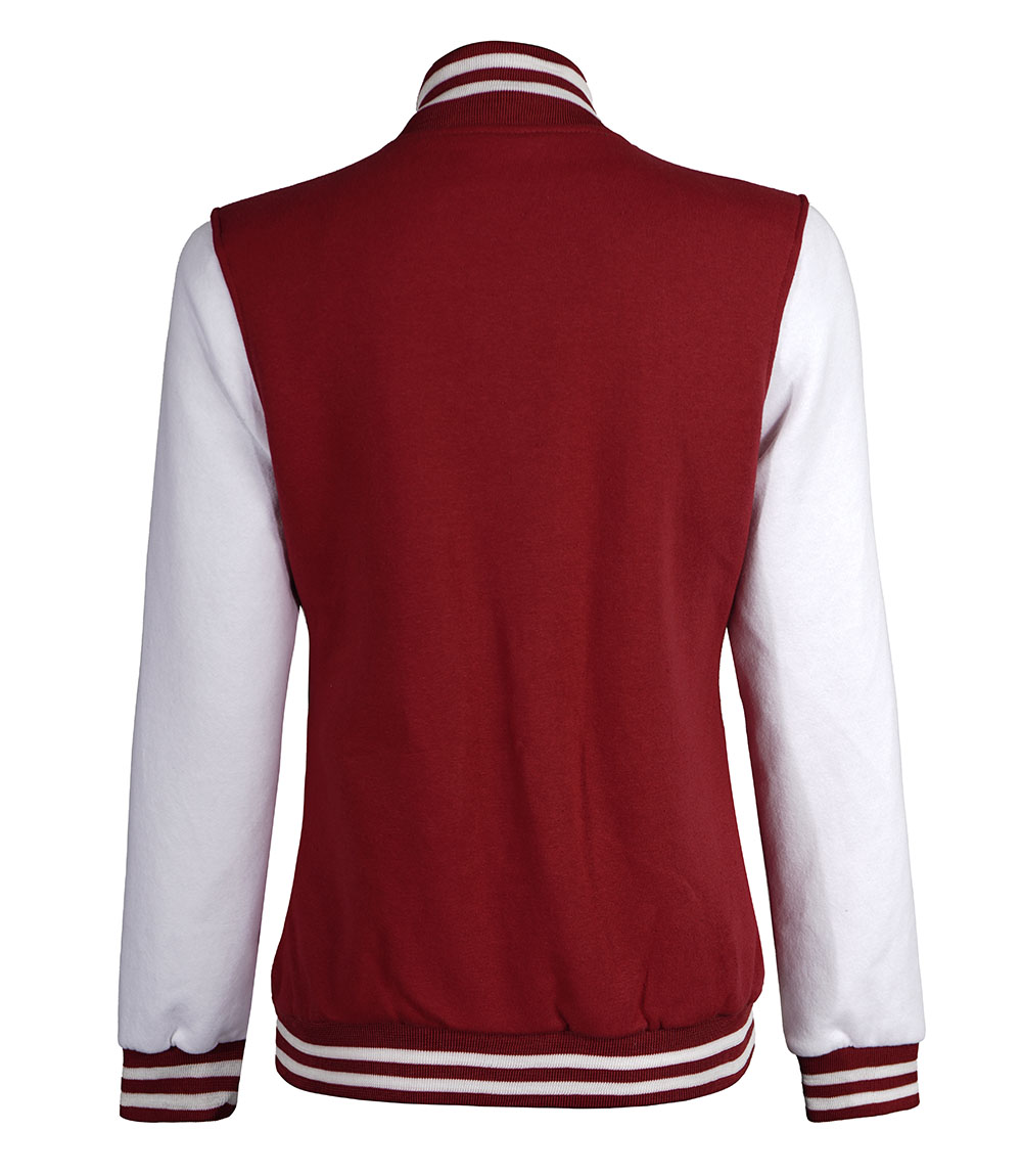 Womens Baseball Style Maroon and White Varsity Jacket Womens Baseball Style Maroon and White Varsity Jacket
