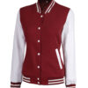 Womens Baseball Style Maroon and White Varsity Jacket Womens Baseball Style Maroon and White Varsity Jacket