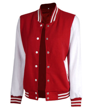 Womens Baseball Style Red and White Varsity Jacket