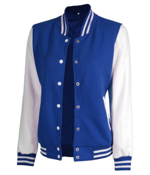Womens Baseball Style Royal Blue and White Varsity Jacket