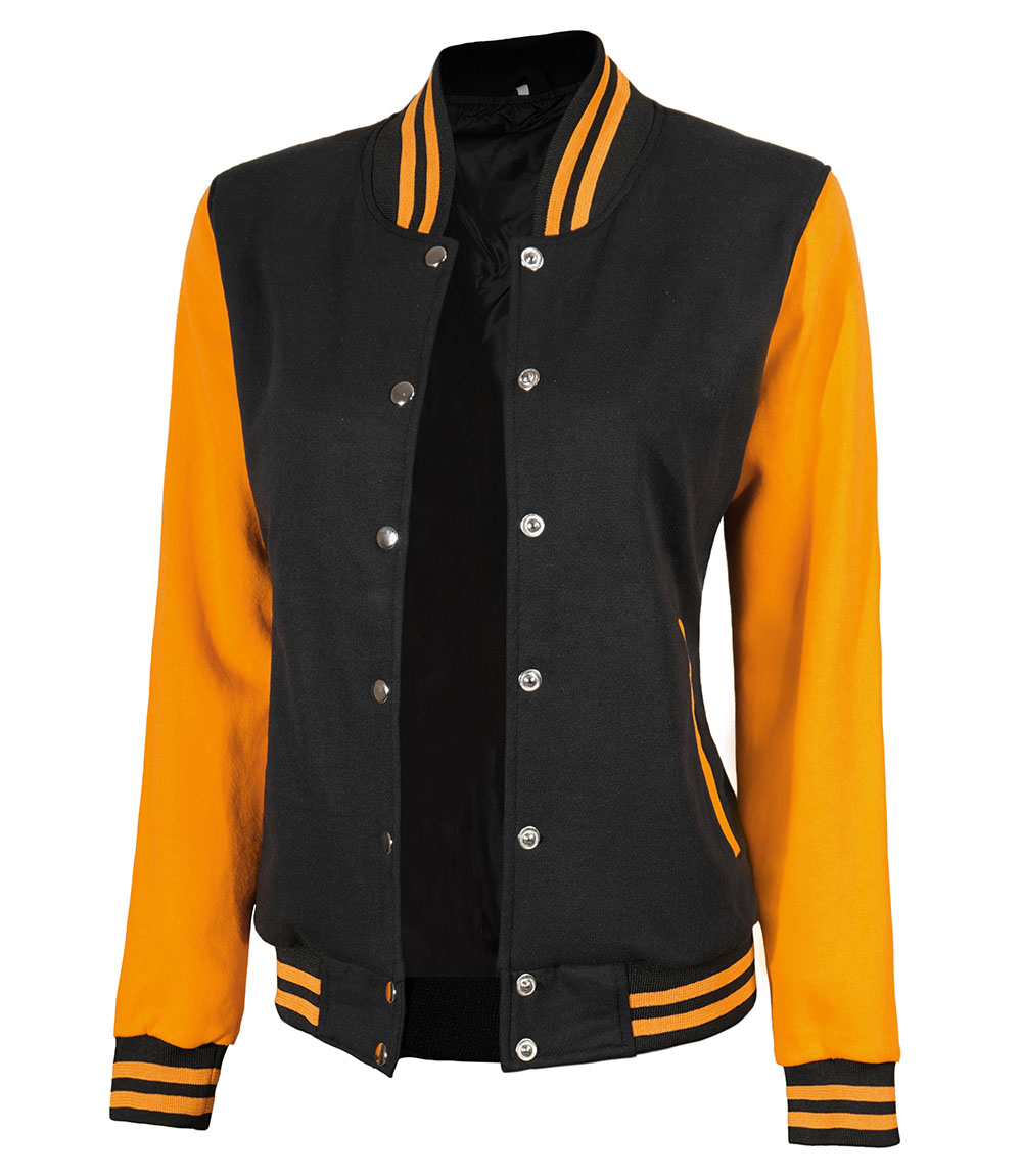 Womens Baseball Style Yellow and Black Varsity Jacket Womens Baseball Style Yellow and Black Varsity Jacket