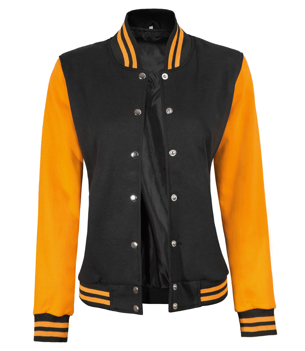 Womens Baseball Style Yellow and Black Varsity Jacket Womens Baseball Style Yellow and Black Varsity Jacket