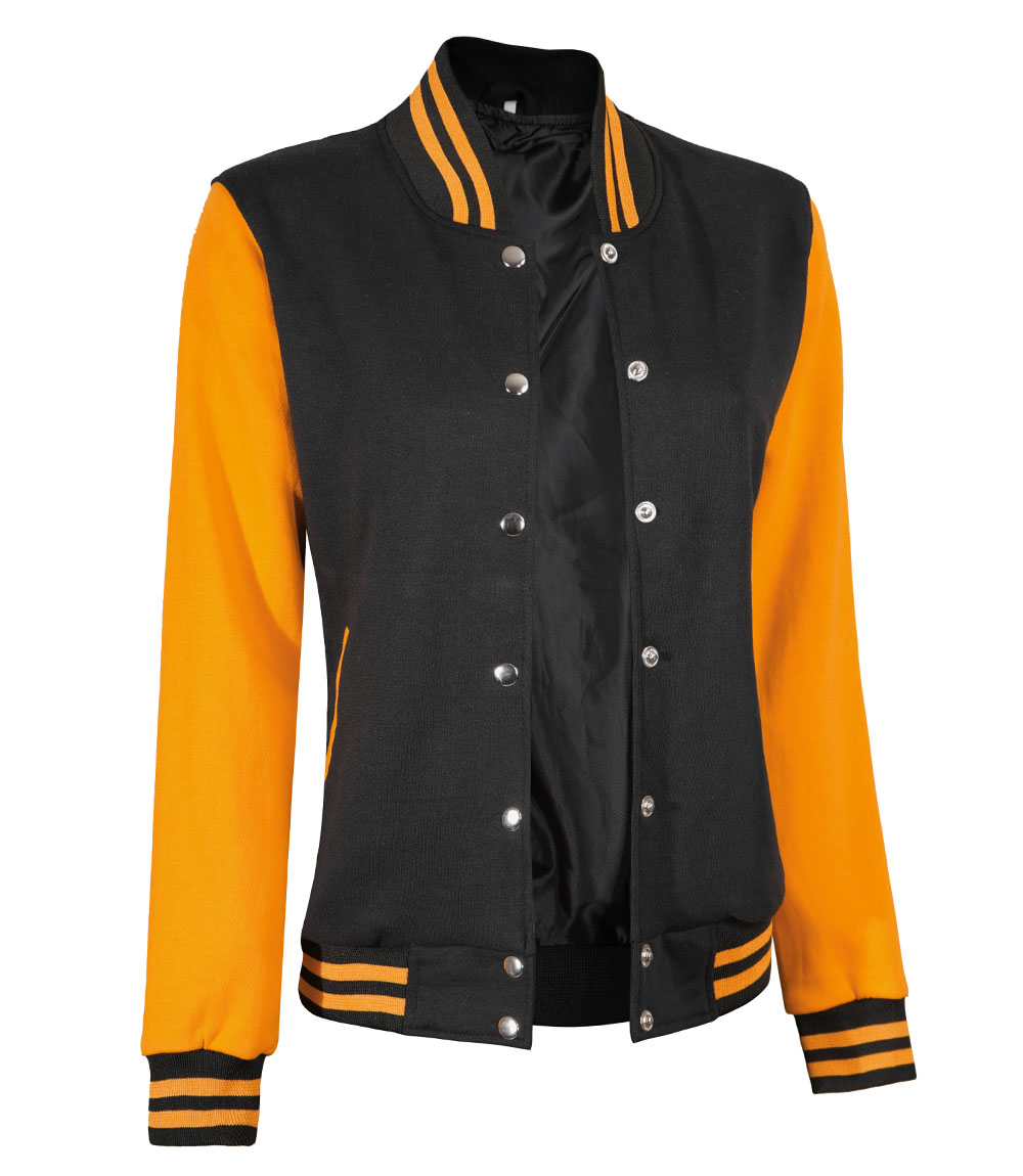Womens Baseball Style Yellow and Black Varsity Jacket Womens Baseball Style Yellow and Black Varsity Jacket