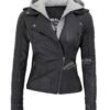 Bagheria Womens Black Hooded Leather Jacket