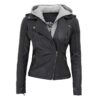 Bagheria Womens Black Hooded Leather Jacket
