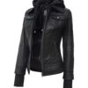 Tralee Black Womens Hooded Leather Jacket