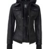 Tralee Black Womens Hooded Leather Jacket
