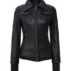 Tralee Black Womens Hooded Leather Jacket