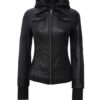 Tralee Black Womens Hooded Leather Jacket