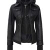 Tralee Black Womens Hooded Leather Jacket