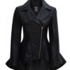 Womens Asymmetrical Peplum Black Leather Jacket