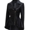 Womens Asymmetrical Peplum Black Leather Jacket