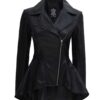 Womens Asymmetrical Peplum Black Leather Jacket