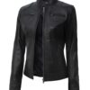 Dodge Womens Black Biker Style Leather Jacket 