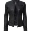 Dodge Womens Black Biker Style Leather Jacket 