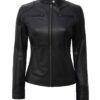 Dodge Womens Black Biker Style Leather Jacket 
