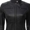 Dodge Womens Black Biker Style Leather Jacket 