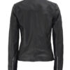 Womens Black Leather Cafe Racer Textured Jacket