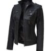 Womens Black Cafe Racer Leather Jacket 
