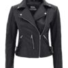 Bari Black Leather Moto Jacket Women