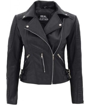 Bari Black Leather Moto Jacket Women