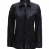 Womens Black Zipper Button Down Leather Car Coat
