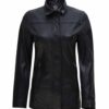 Womens Black Zipper Button Down Leather Car Coat