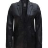 Womens Two Button Black Leather Blazer Jacket