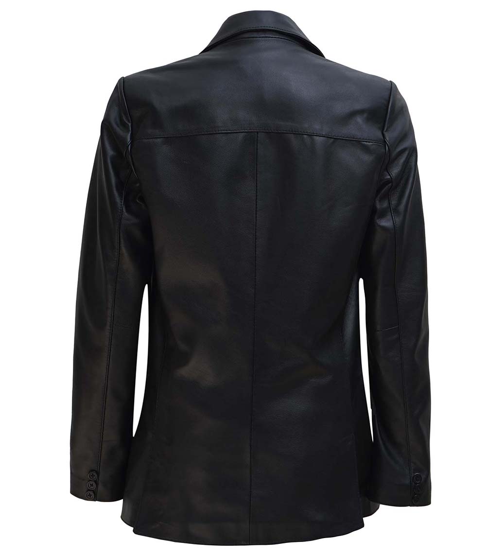 Womens Two Button Black Leather Blazer Jacket Womens Two Button Black Leather Blazer Jacket