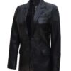 Womens Two Button Black Leather Blazer Jacket Womens Two Button Black Leather Blazer Jacket