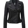 Womens Black Asymmetrical Biker Leather Jacket