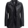 Womens Black Button Down Leather Car Coat