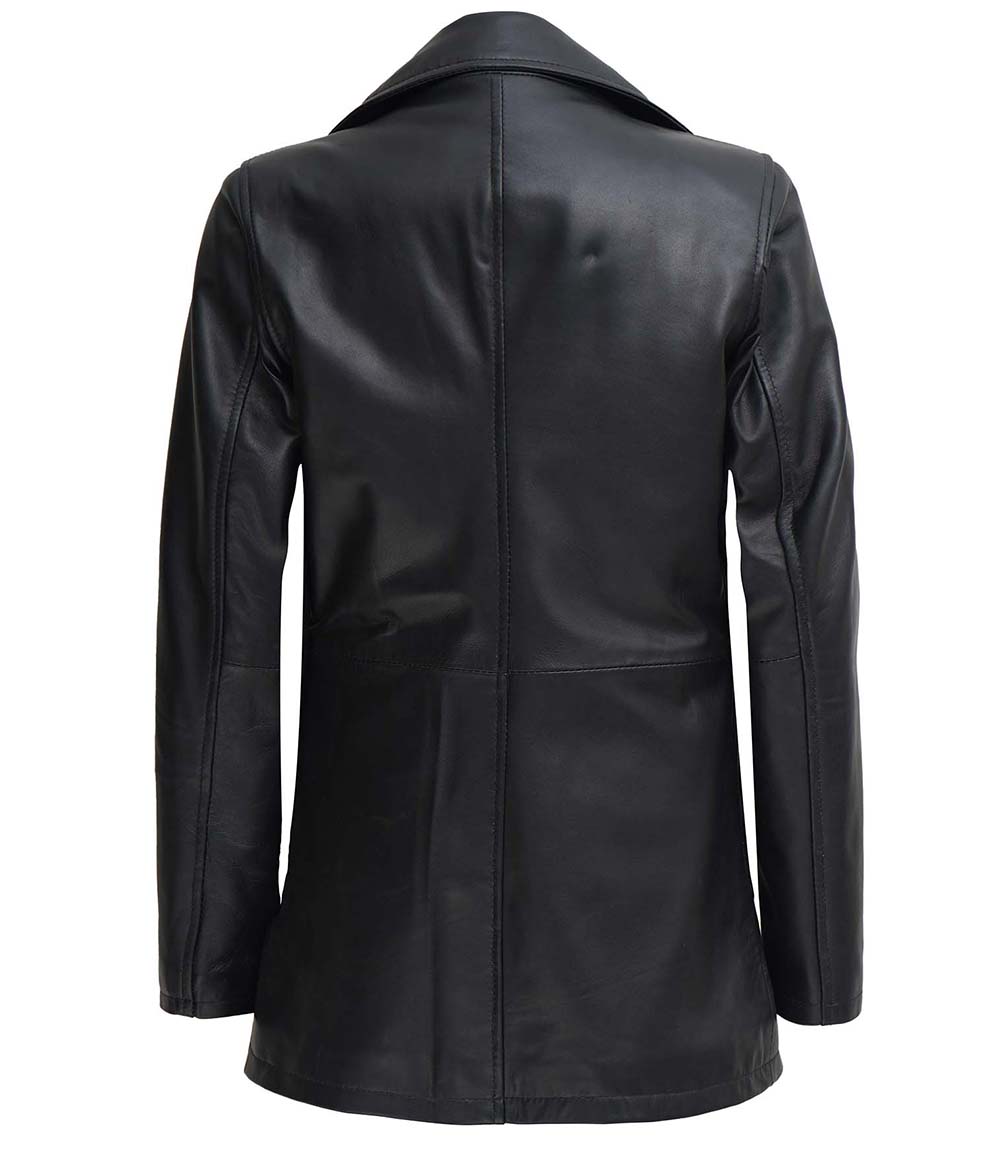 Womens Black Button Down Leather Car Coat Womens Black Button Down Leather Car Coat