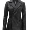 Breanna Women Double Breasted Black Leather Blazer