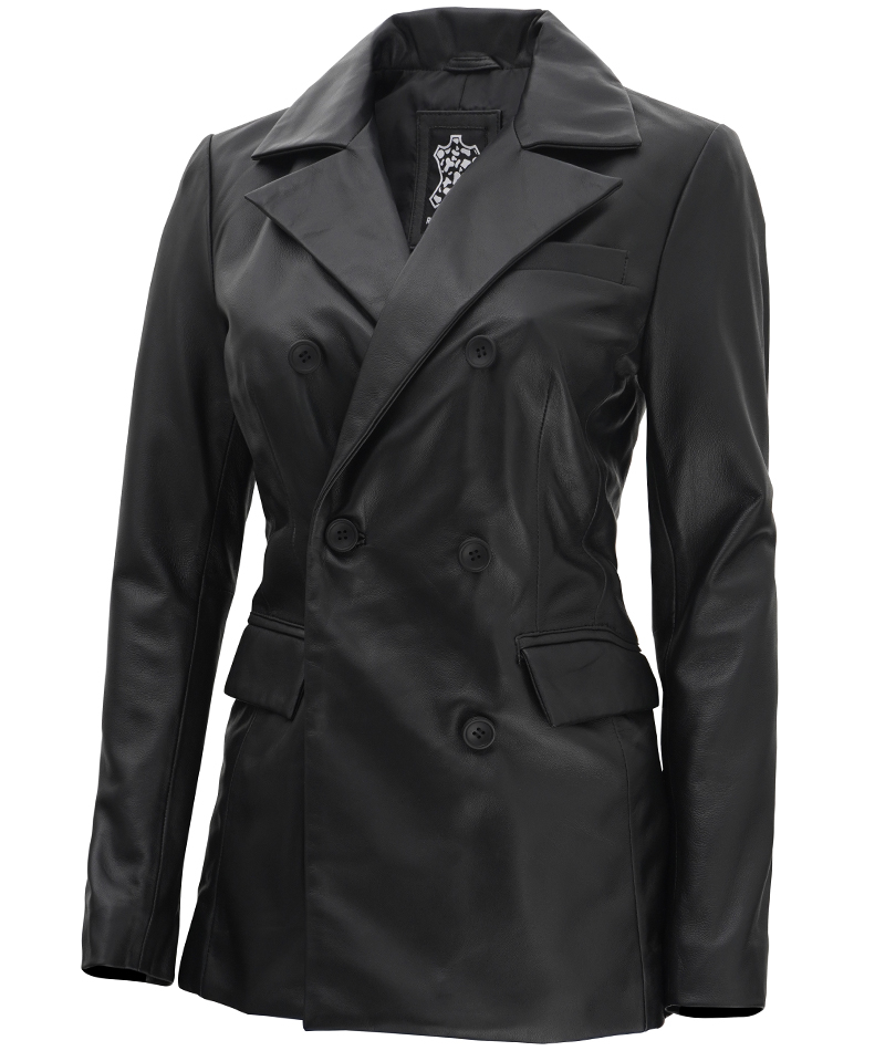 Breanna Women Double Breasted Black Leather Blazer Breanna Women Double Breasted Black Leather Blazer