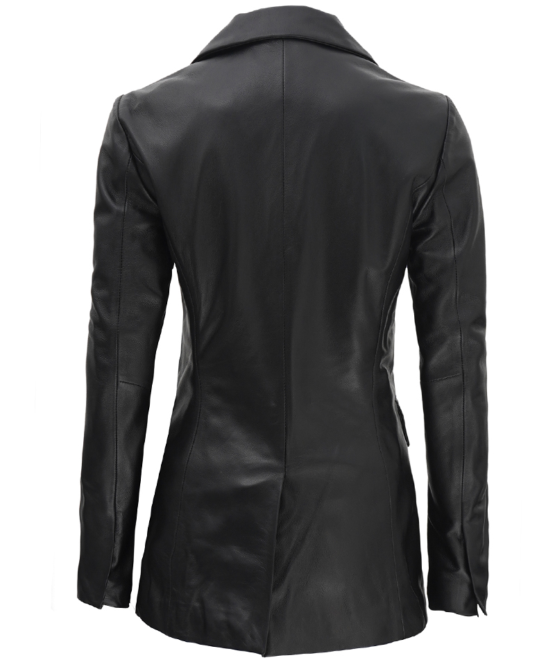 Breanna Women Double Breasted Black Leather Blazer Breanna Women Double Breasted Black Leather Blazer
