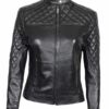 Womens Real Leather Quilted Jacket