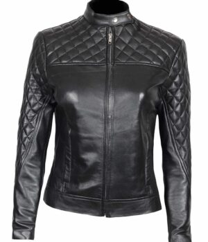 Womens Real Leather Quilted Jacket