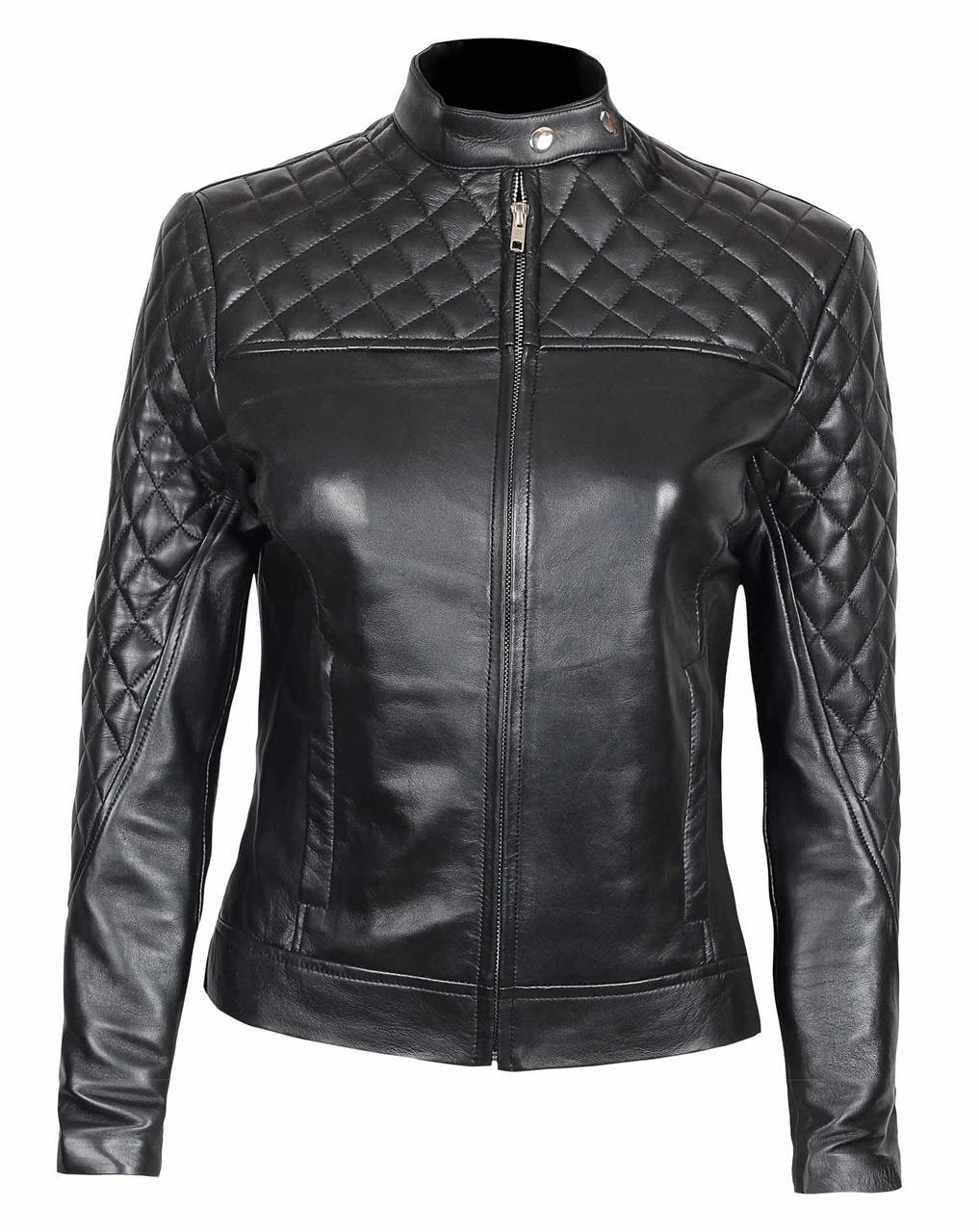 Womens Real Leather Quilted Jacket Womens Real Leather Quilted Jacket
