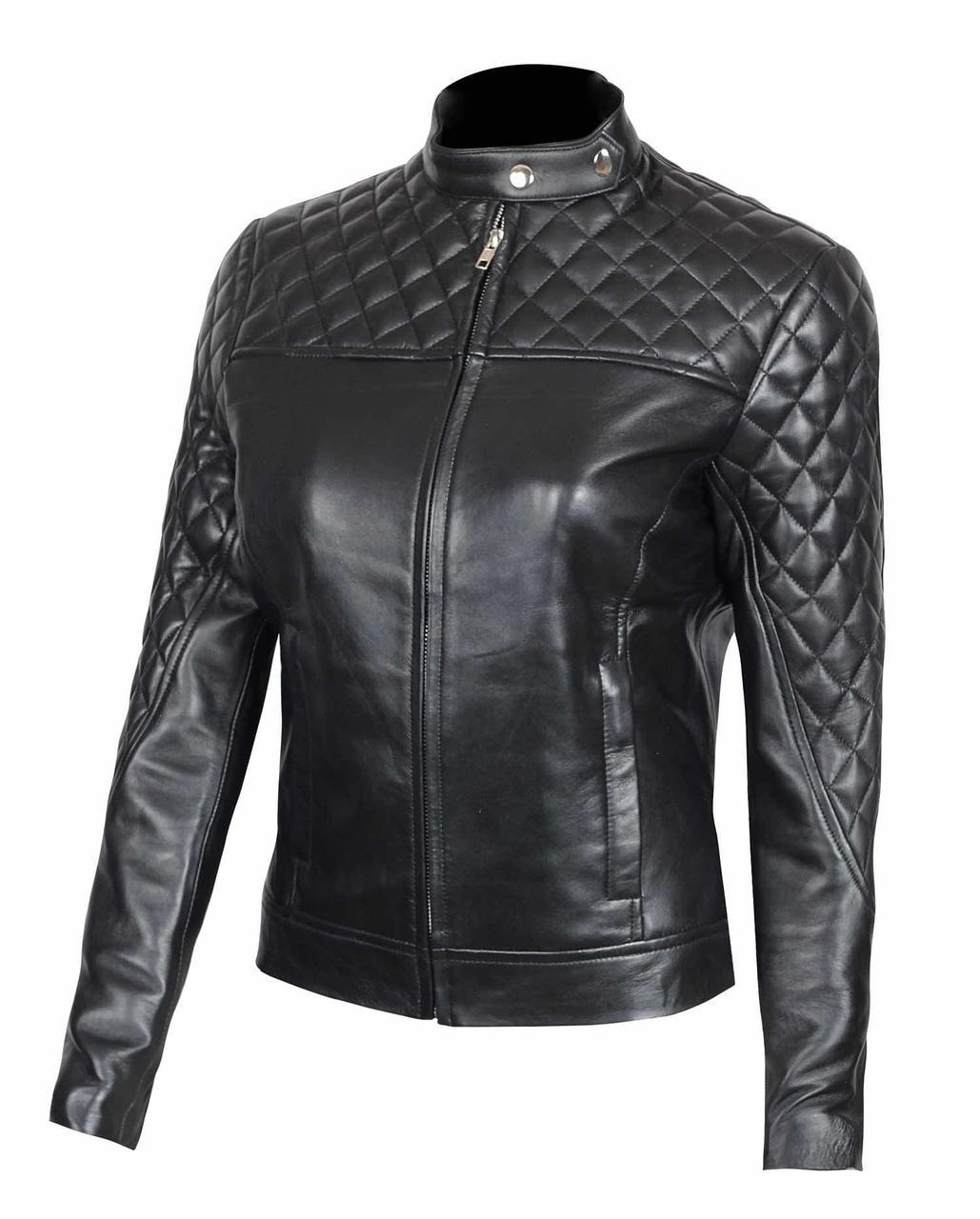 Womens Real Leather Quilted Jacket Womens Real Leather Quilted Jacket