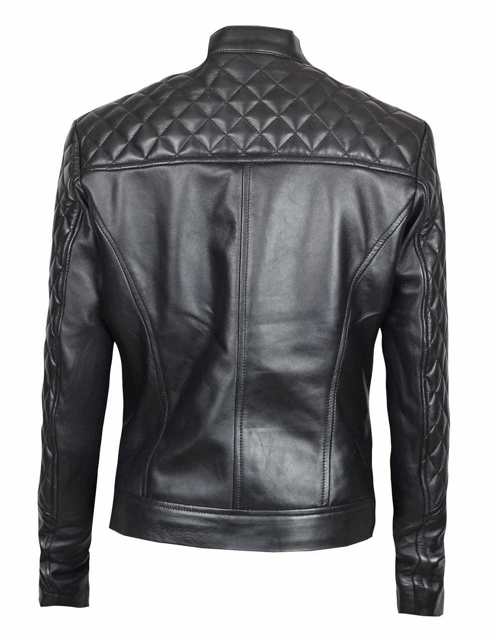 Womens Real Leather Quilted Jacket Womens Real Leather Quilted Jacket
