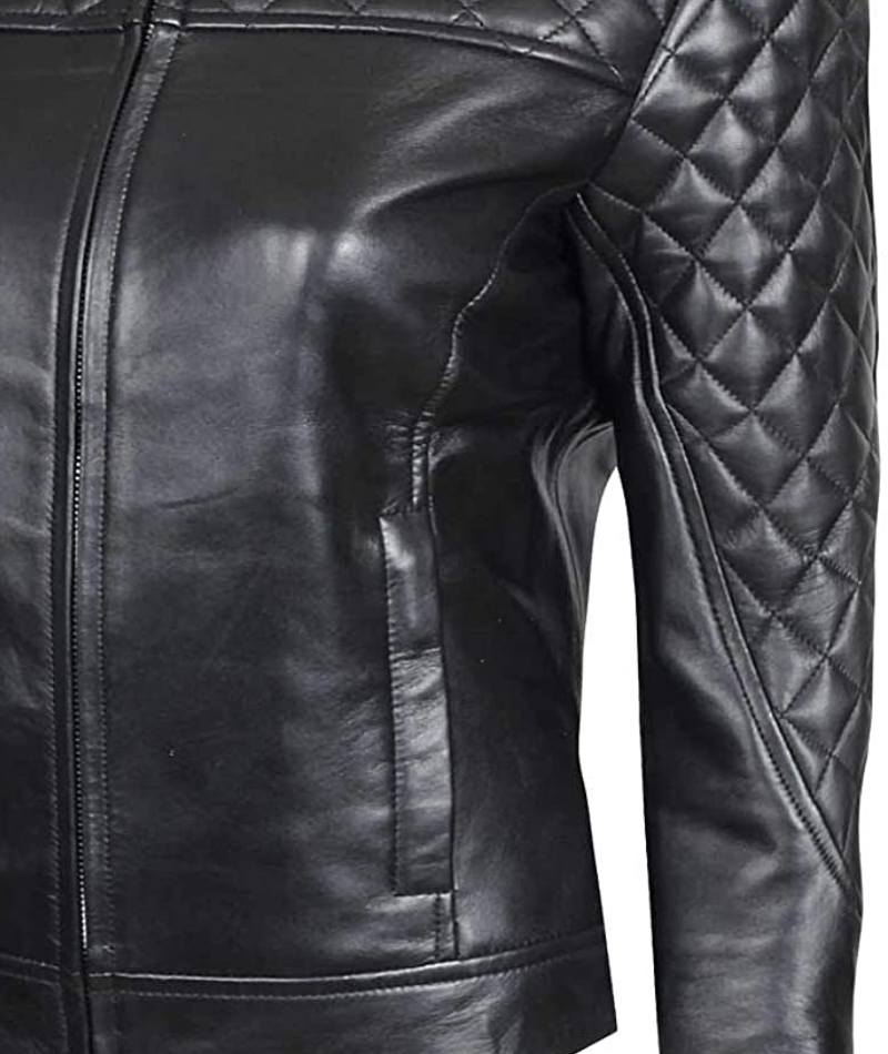 Womens Real Leather Quilted Jacket Womens Real Leather Quilted Jacket