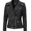 Womens Leather Asymmetrical Black Biker Jacket