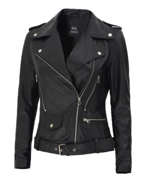 Womens Leather Asymmetrical Black Biker Jacket