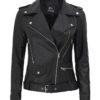 Womens Leather Asymmetrical Black Biker Jacket