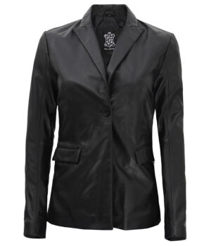 Judy Women Black Casual Leather Blazer
